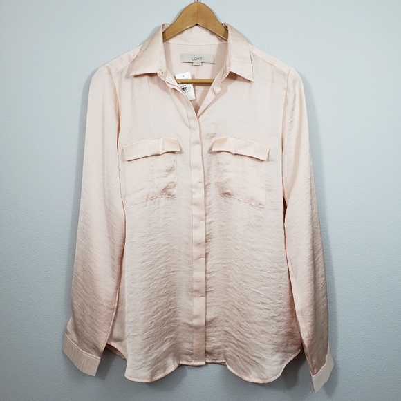LOFT Tops - LOFT  Utility Satin Blush  Button Down Blouse S